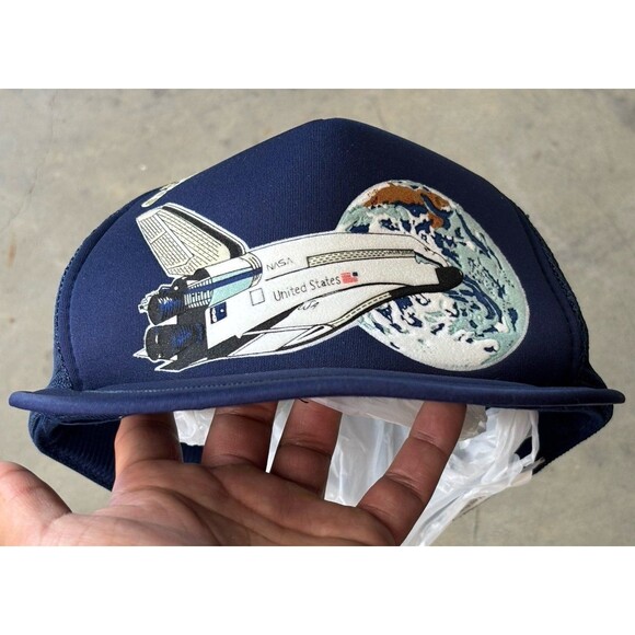 Vintage Kennedy Space Center Snapback Hat Blue Shuttle Rocket Mesh Foam Trucker - Picture 4 of 11